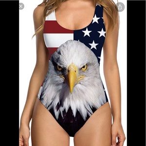 Tuonroad Women's Vintage One Piece American Bald Eagle Swimsuit Blue Red XXL
